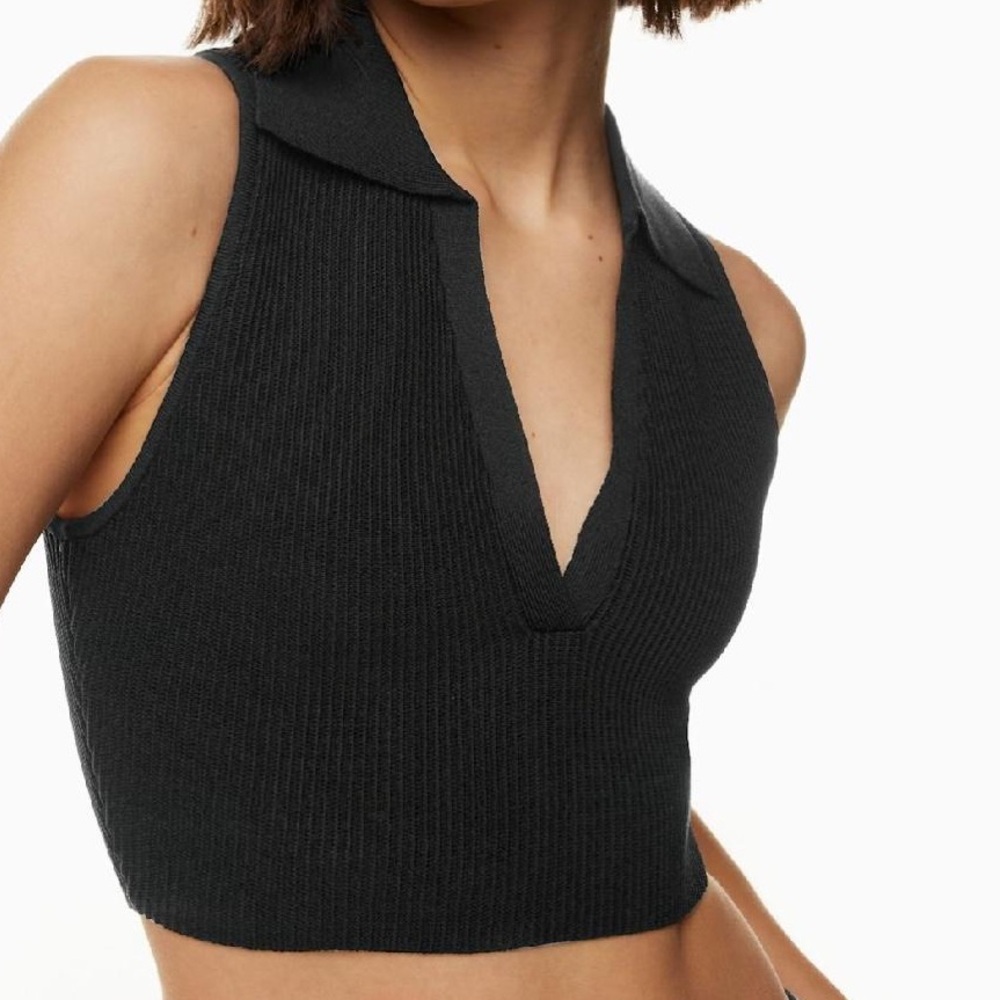 Aritzia Babaton Ribbed Black Collared Top